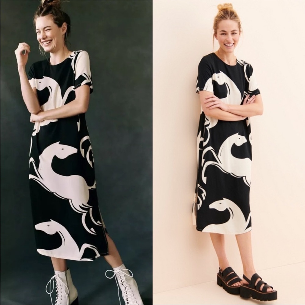 Anthropologie Black and White Swirl Maxi Dress - Picture 2 of 8
